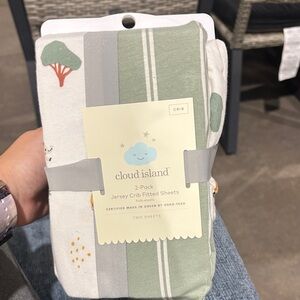 Cloud Island Green and White Jersey Crib Sheets 2-Pack